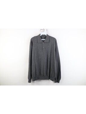 Vintage Blank Collared Pullover Sweater Mens Size L Gray Merino Wool Knit
